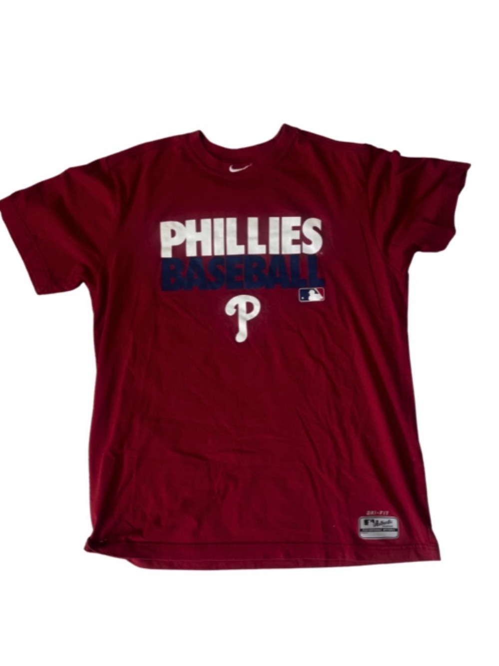 Nike Red Dri-FIT Athletic Tee Phillies baseball large